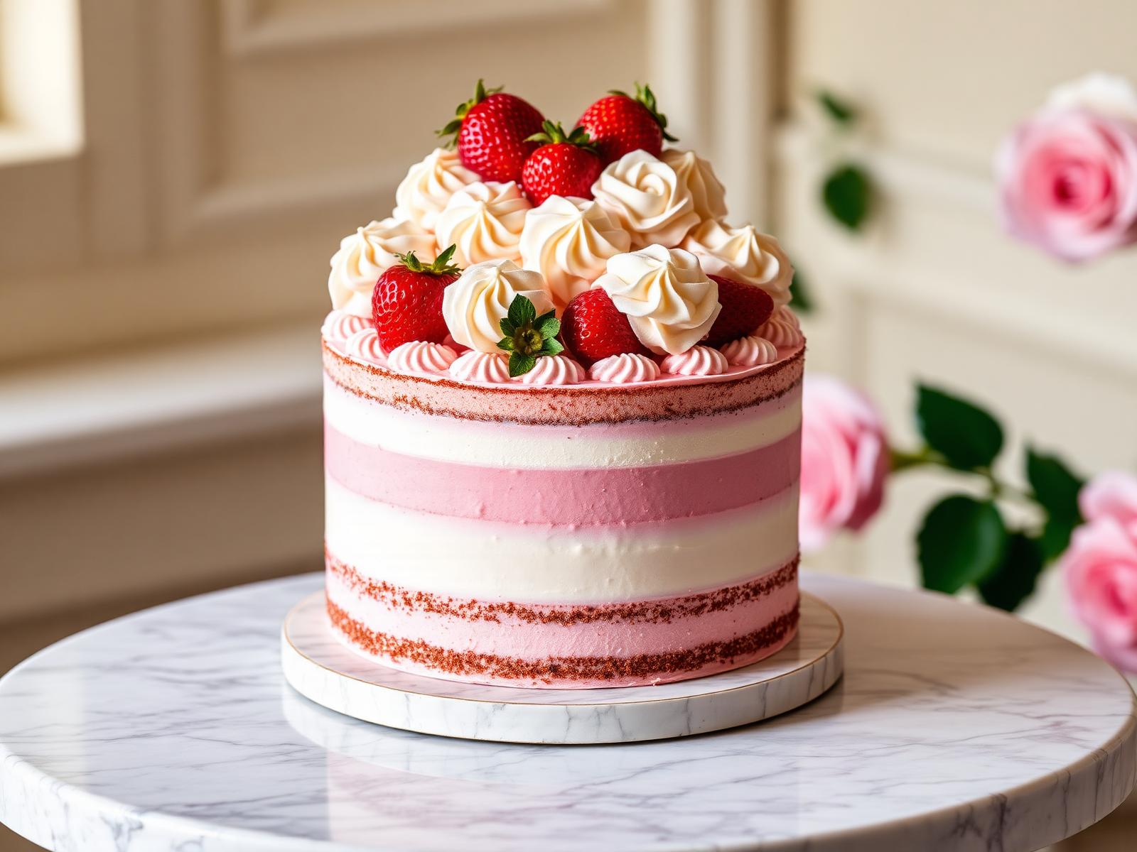 Signature strawberry rose cake